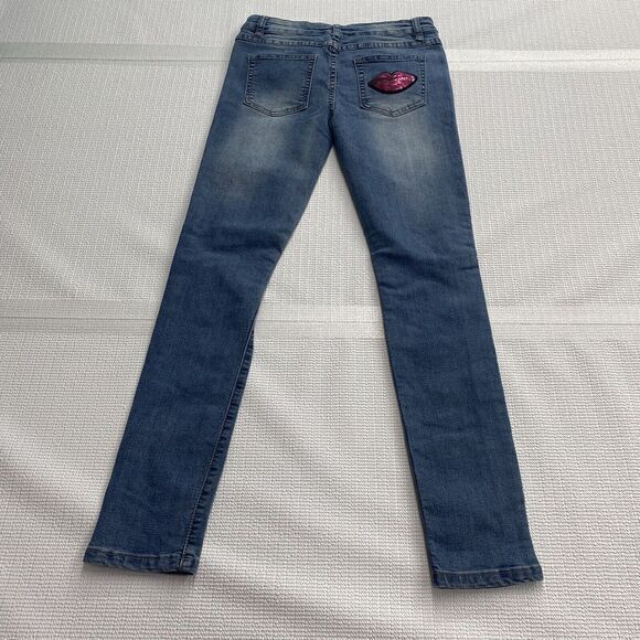 Betsey Johnson Girls 14 XOXO Sequin Embellished Patched Distressed Light Jeans - Picture 6 of 9